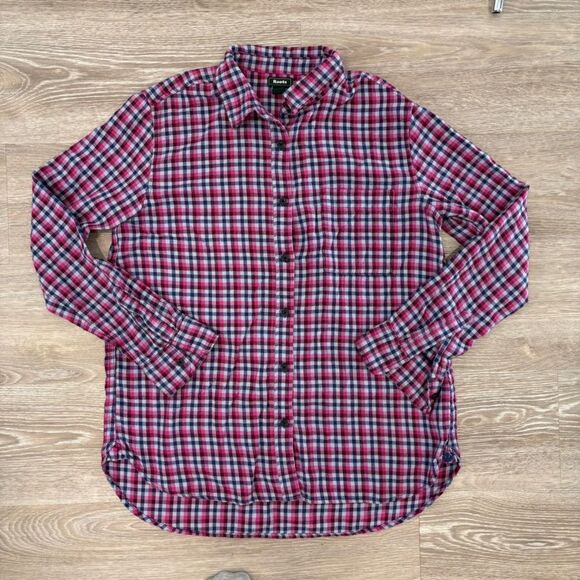 Roots Womens Flannel Purple blue plaid button up shirt cotton long sleeves sz S - Picture 1 of 10